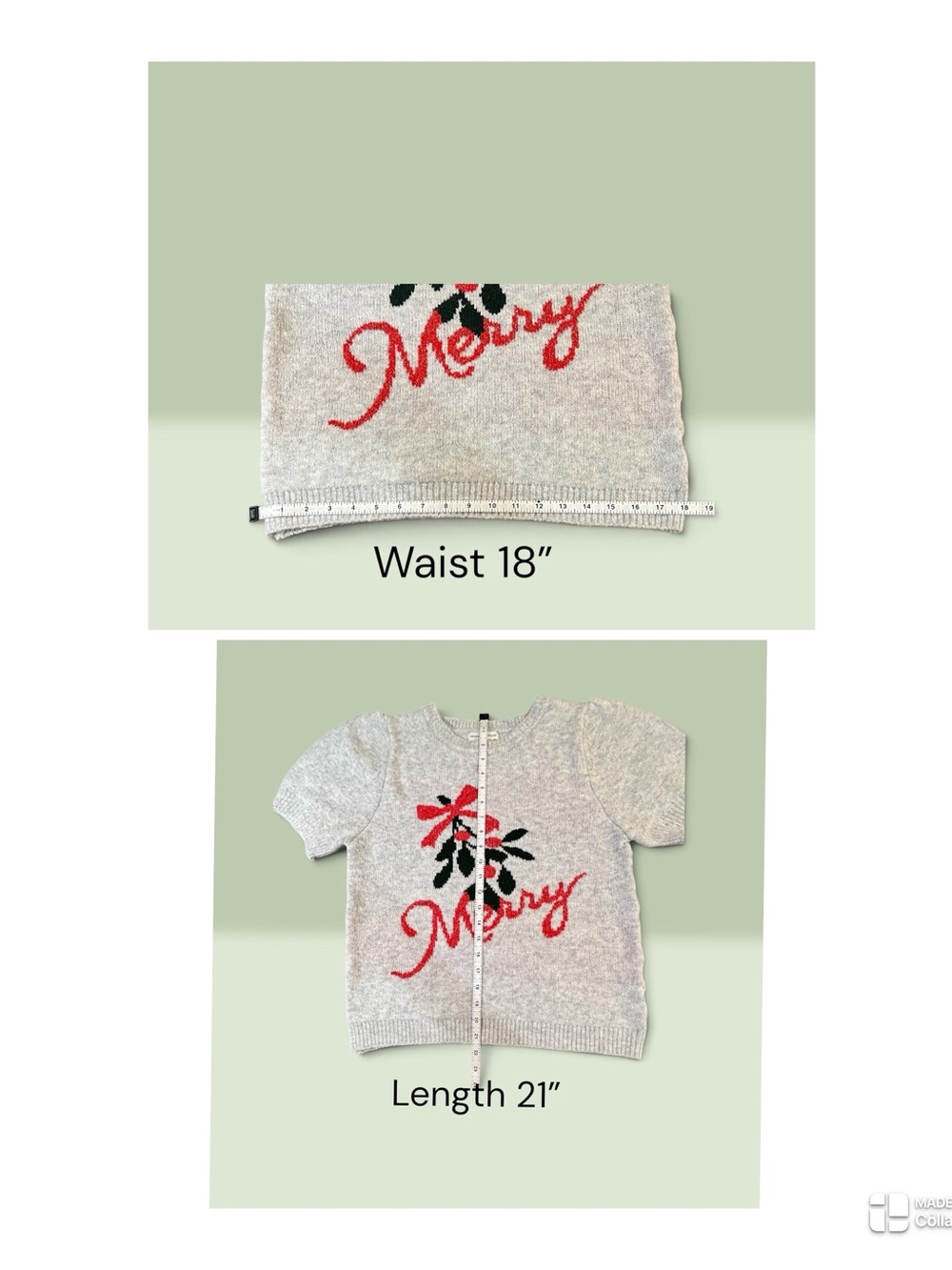 Cupcakes & Cashmere Gray Puff Sleeve "Merry" Christmas Holiday Sweater Large - Picture 8 of 12